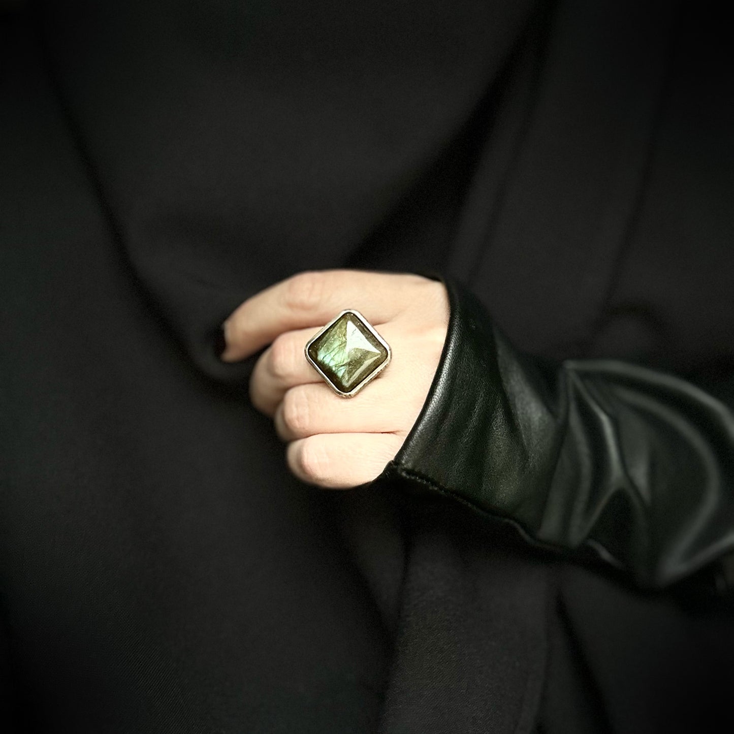 Large labradorite cocktail ring
