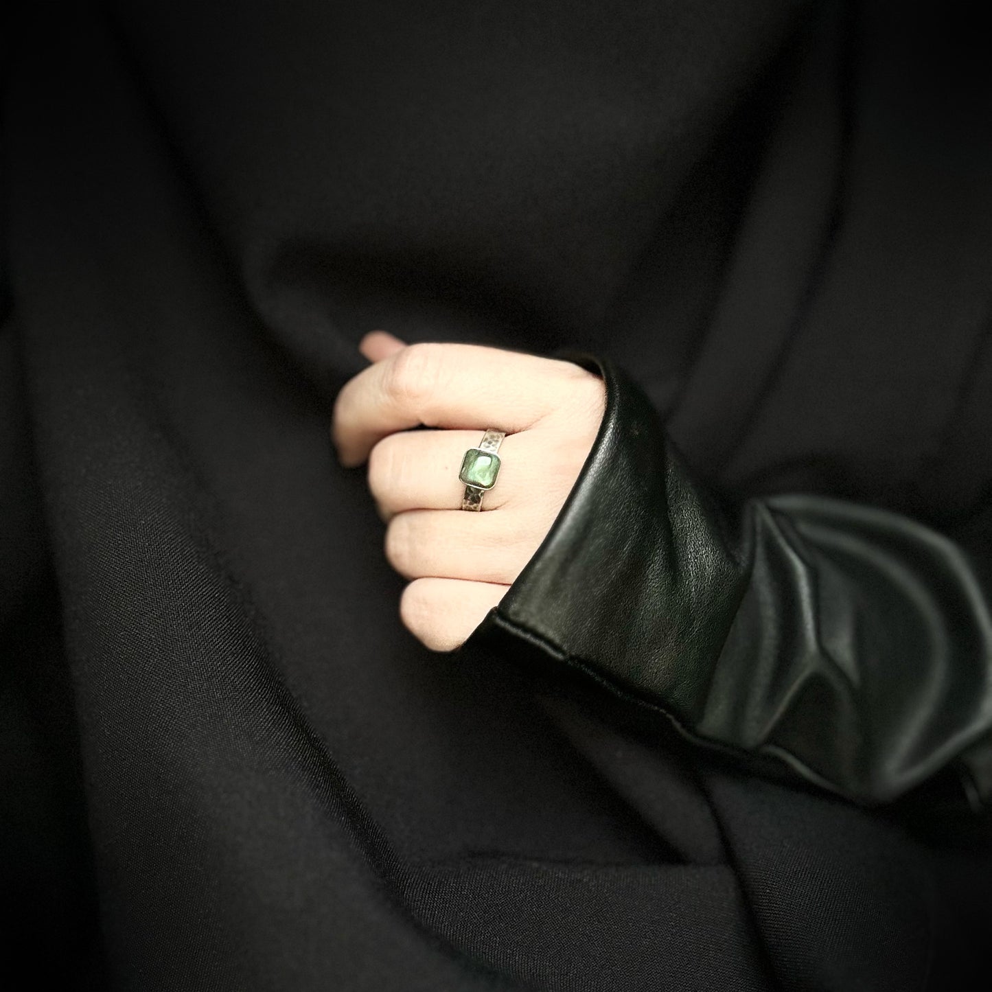 Square labradorite ring