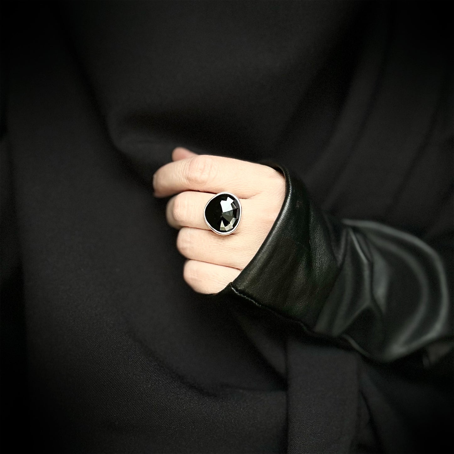 Black spinel cocktail ring