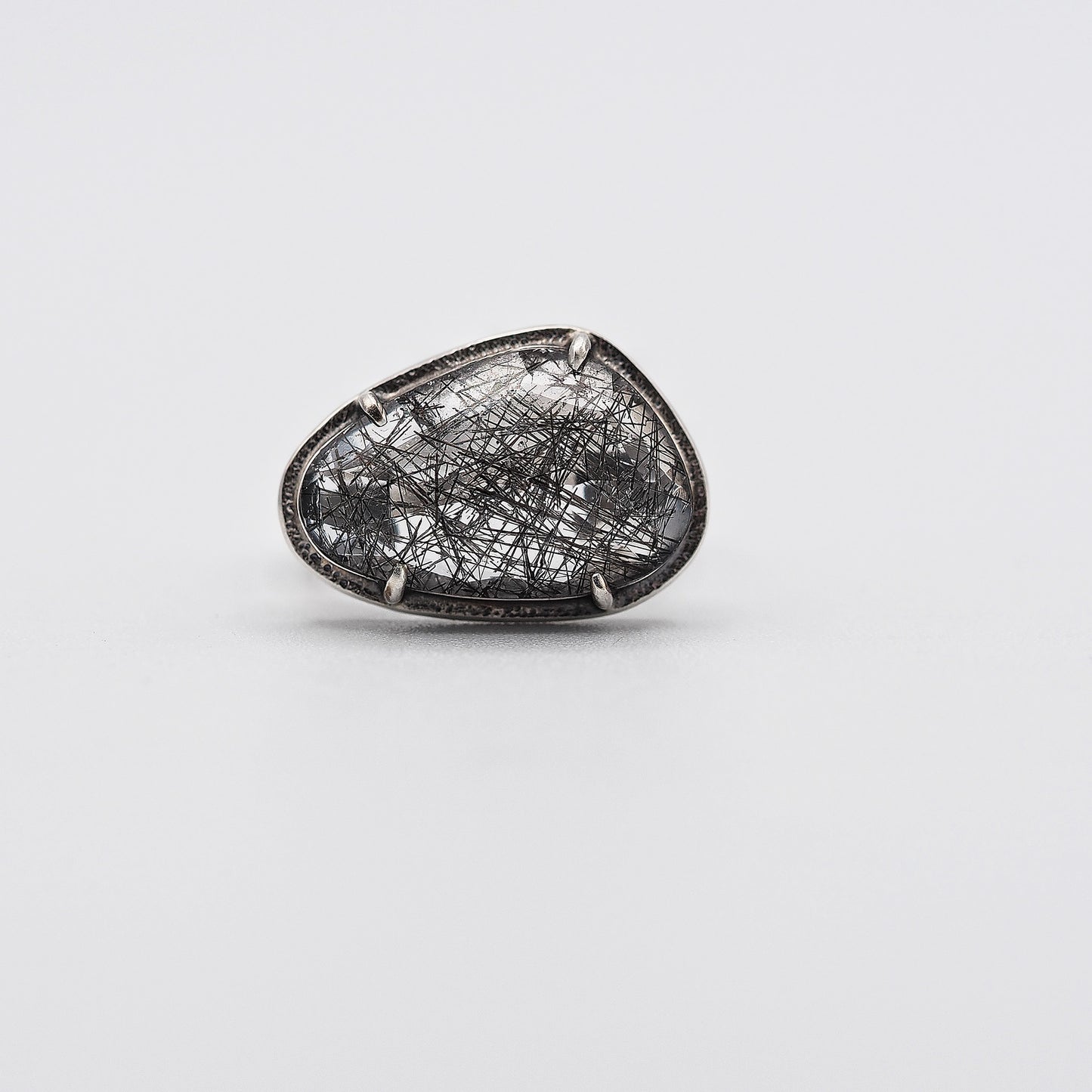 Tourmalinated quartz silver ring