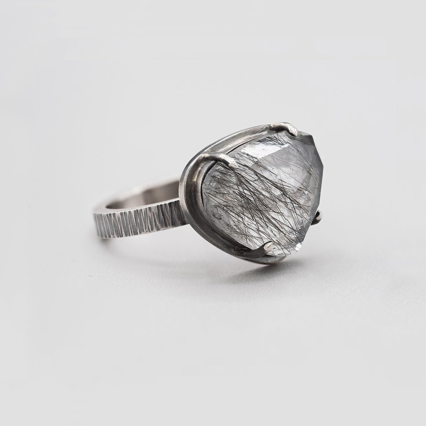Tourmalinated quartz sterling silver ring