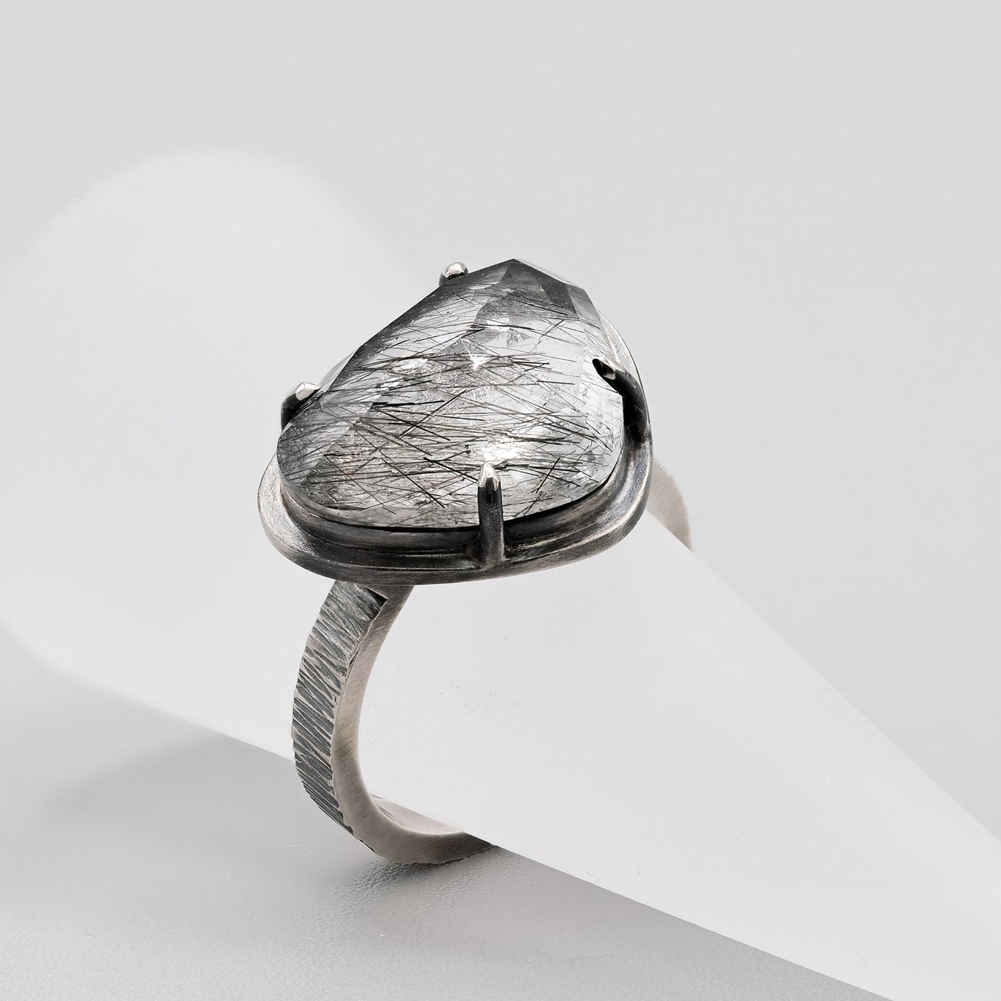 Tourmalinated quartz sterling silver ring