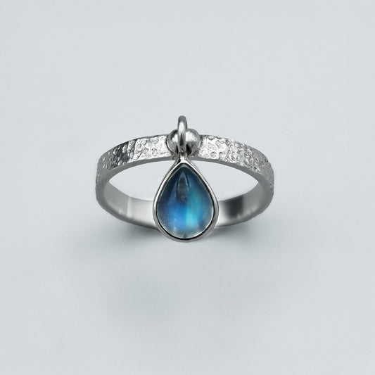 Moonstone teardrop silver ring