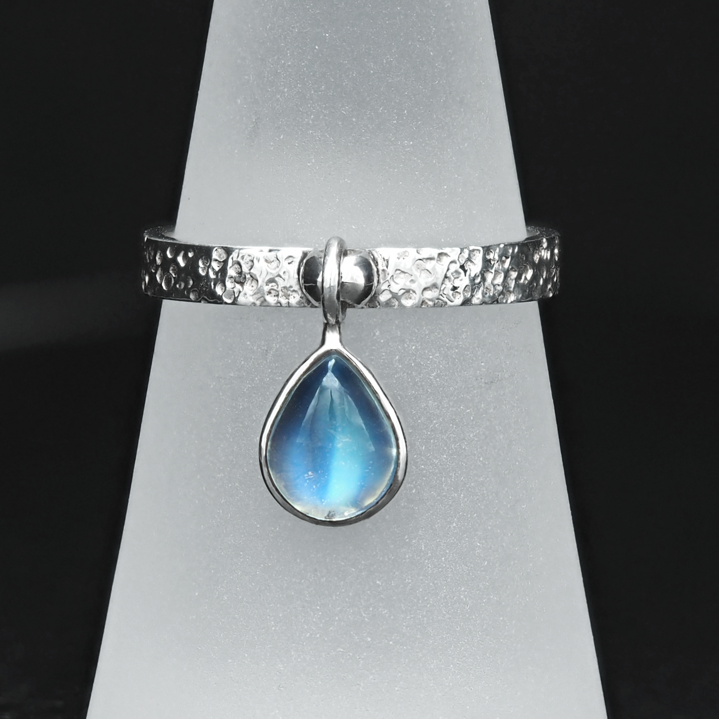 Moonstone teardrop silver ring